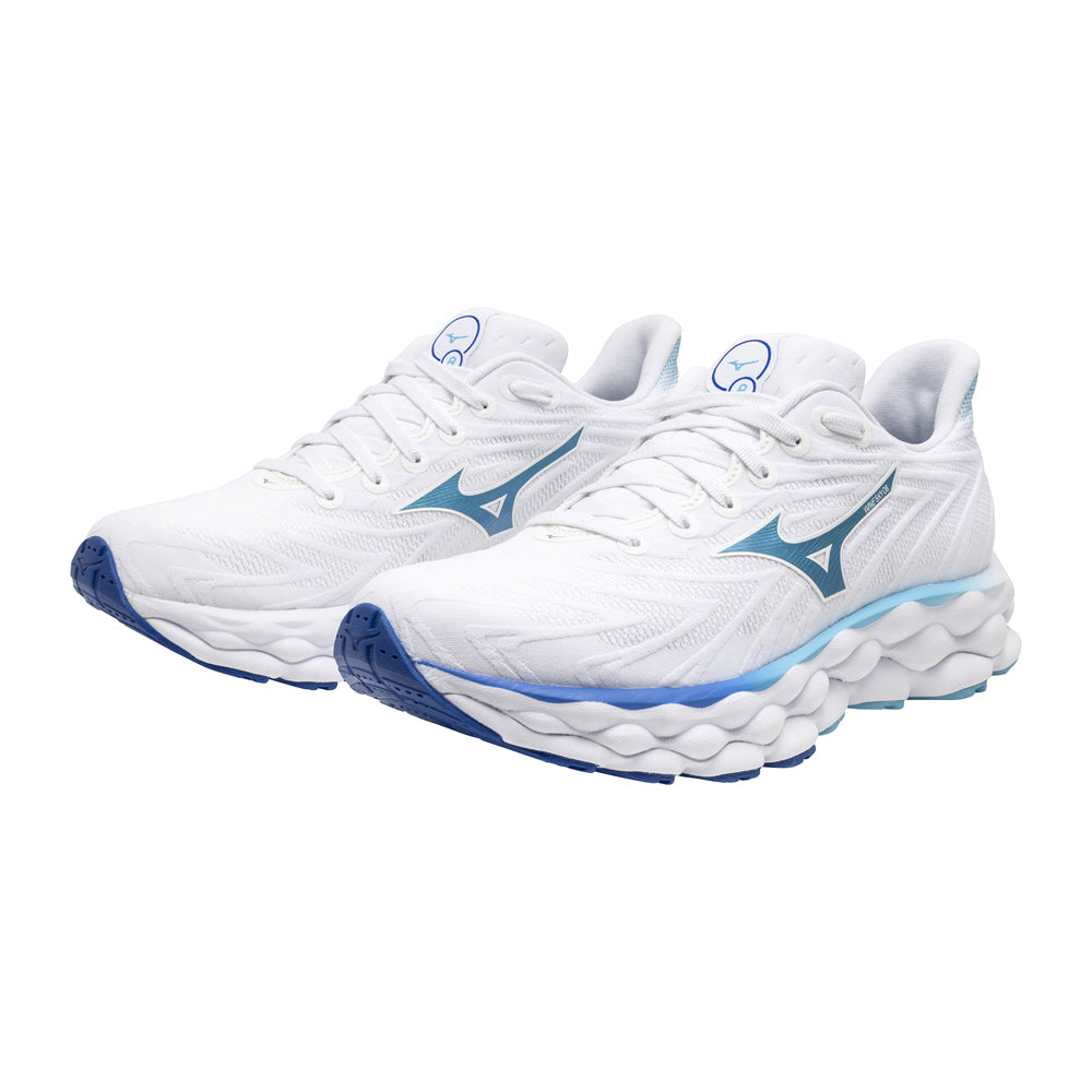 Tenis Mizuno Mujeres Wave Sky 8  White-Mercury Blue
